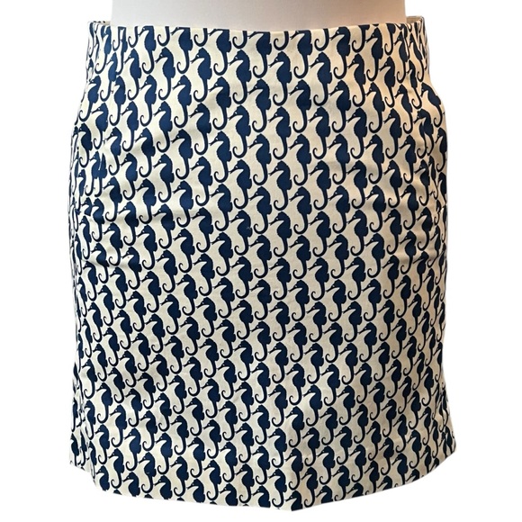 J.Crew Factory Seahorse Critter Stretch Cotton Preppy Miniskirt Navy Blue White - Picture 1 of 9